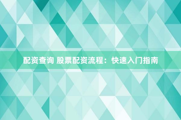 配资查询 股票配资流程：快速入门指南