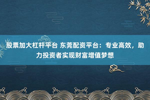 股票加大杠杆平台 东莞配资平台：专业高效，助力投资者实现财富增值梦想