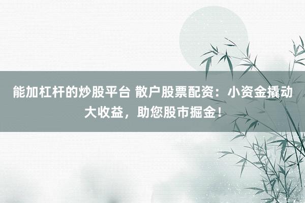 能加杠杆的炒股平台 散户股票配资：小资金撬动大收益，助您股市掘金！