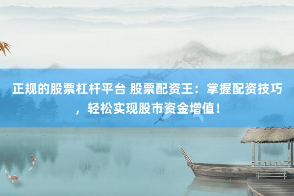 正规的股票杠杆平台 股票配资王：掌握配资技巧，轻松实现股市资金增值！