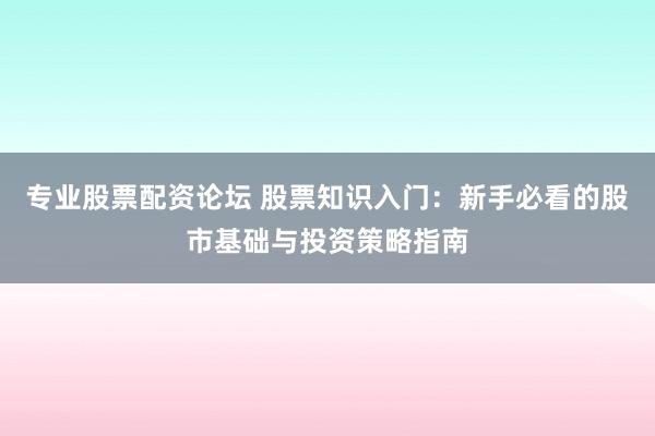 专业股票配资论坛 股票知识入门:新手必看的股市基础与投资策略指南