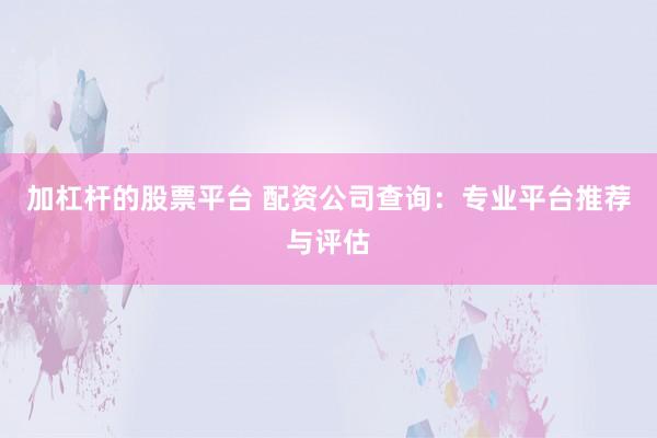 加杠杆的股票平台 配资公司查询：专业平台推荐与评估