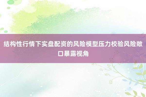 结构性行情下实盘配资的风险模型压力校验风险敞口暴露视角