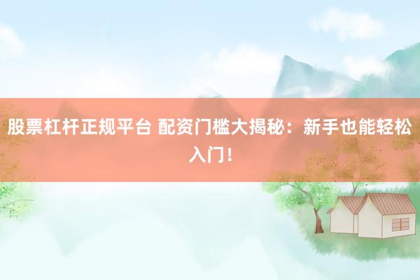 股票杠杆正规平台 配资门槛大揭秘：新手也能轻松入门！